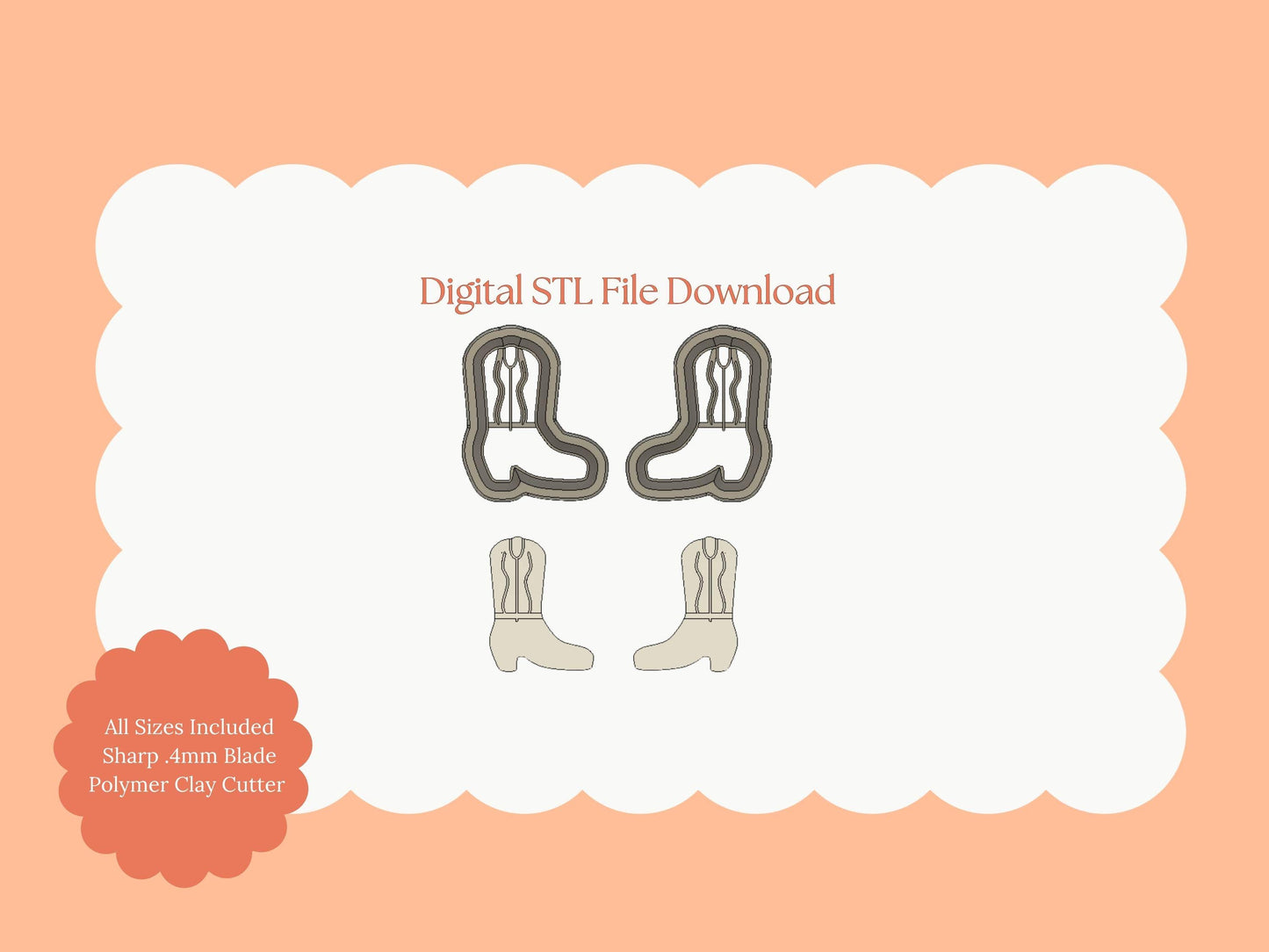 Cowboy Boots Clay Cutter | Cowboy Boots STL File for Polymer Clay Earrings and Country Jewelry