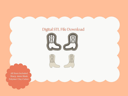 Cowboy Boots Clay Cutter | Cowboy Boots STL File for Polymer Clay Earrings and Country Jewelry