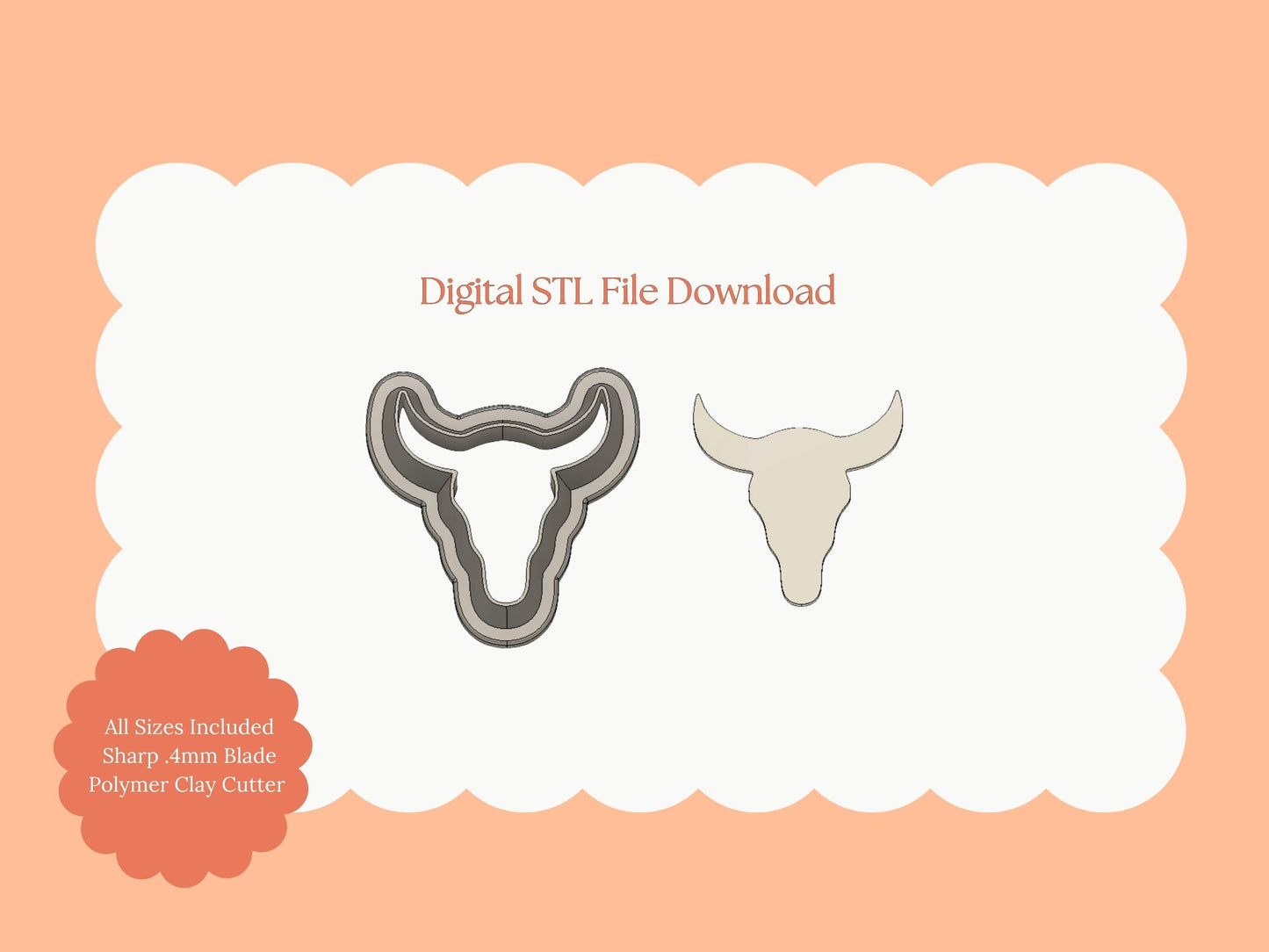 Bull Head Clay Cutter | Bull Head STL File for Polymer Clay Earrings and Western Jewelry