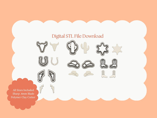 Western Small Bundle Clay Cutter Set | STL File Download for Western Earrings, Polymer Clay Jewelry and Cowboy Crafts