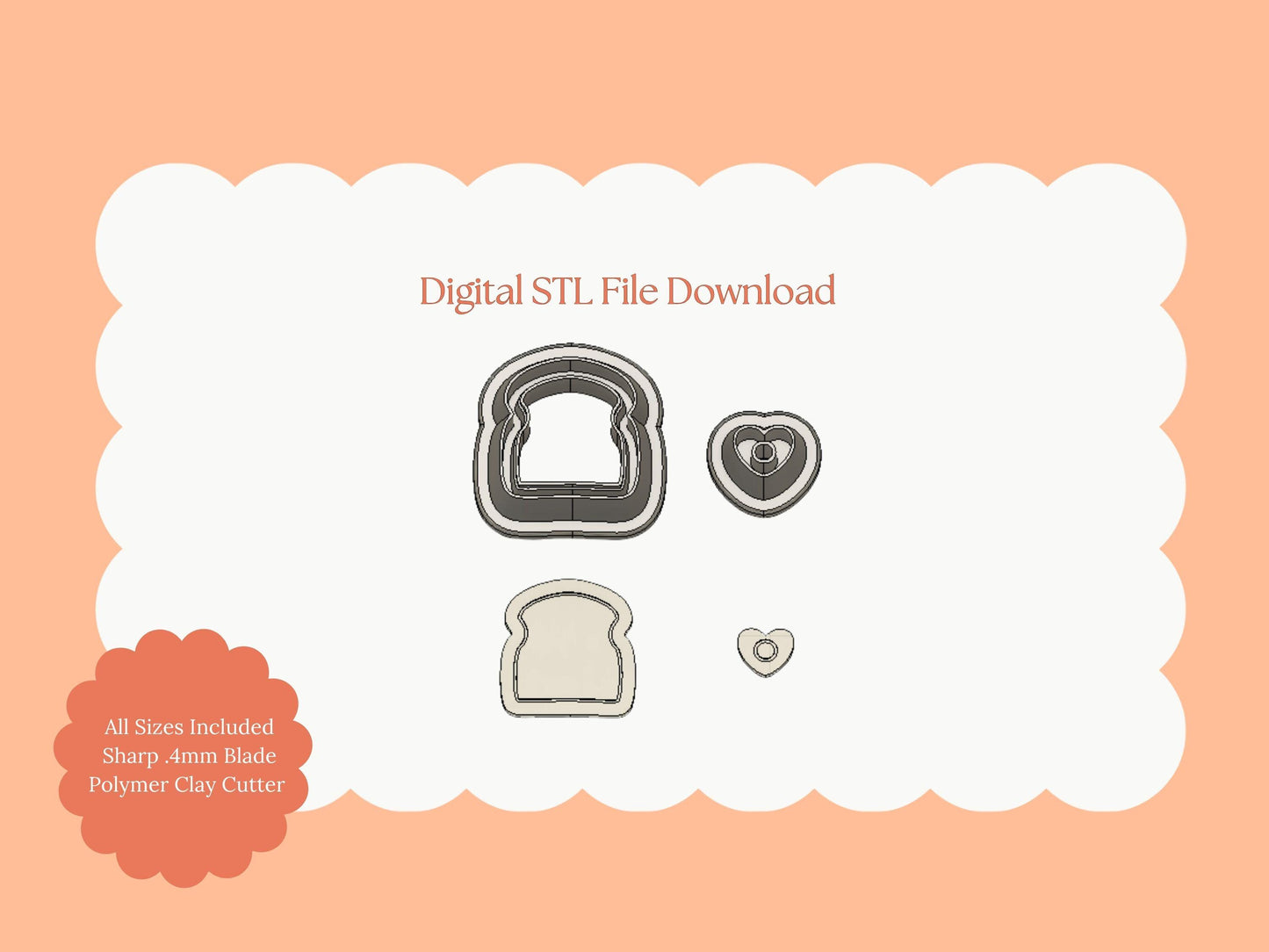 Heart Toast and Eggs No. 2 Cutter | Heart Toast and Eggs STL File – Digital Breakfast Cutter for Cute Valentine Earrings