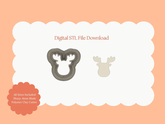 Reindeer Head No. 2 Clay Cutter | Reindeer Head STL File for Holiday Earrings – Christmas Digital Download