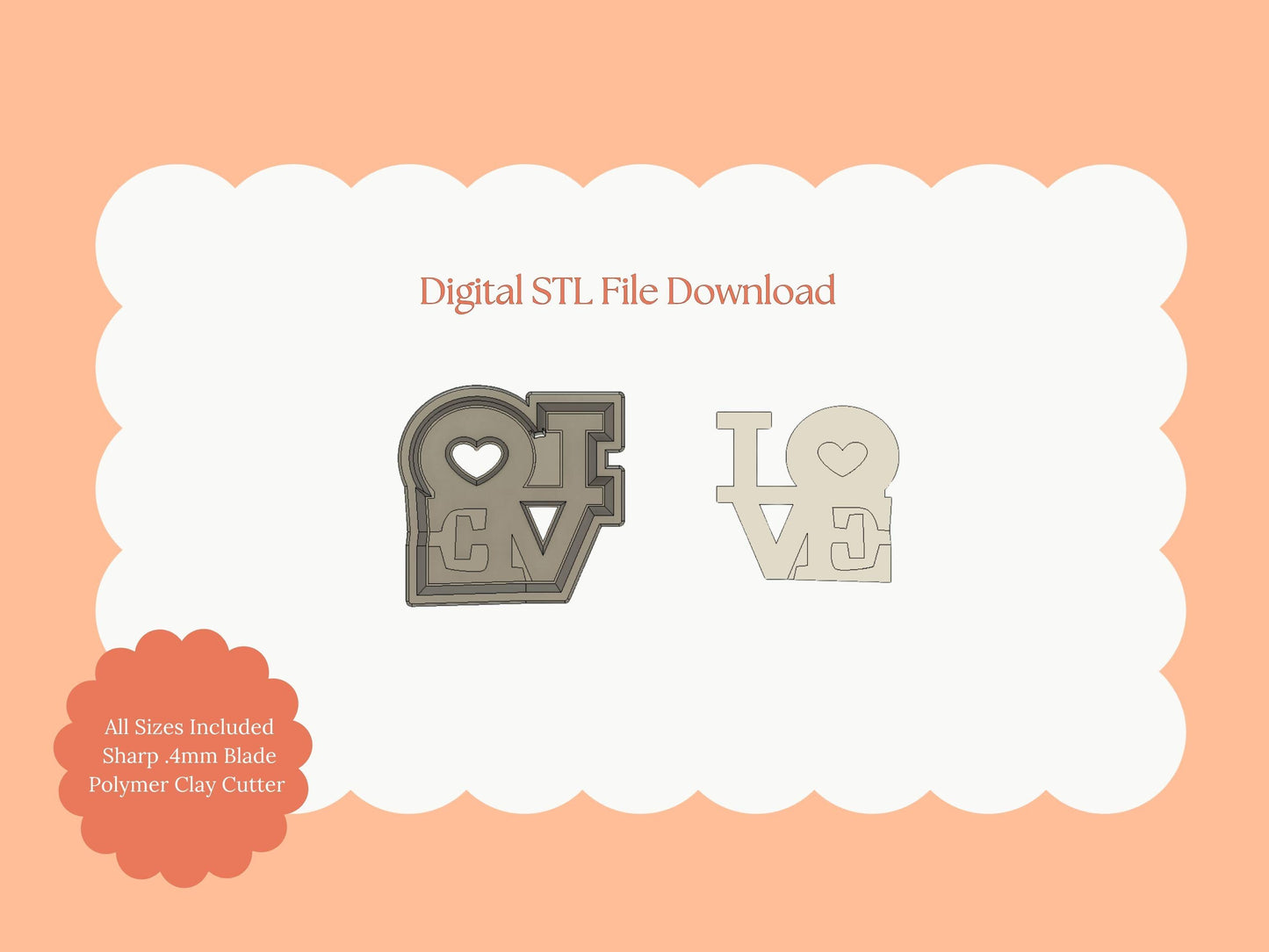 LOVE Embossed Stamp Clay Cutter | LOVE Stamp STL File – Valentine's Embossed Clay Cutter Digital Download