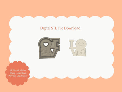 LOVE Embossed Stamp Clay Cutter | LOVE Stamp STL File – Valentine's Embossed Clay Cutter Digital Download