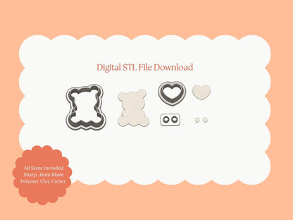 Teddy Bear No. 2 Clay Cutter | STL File Download Cute Bear Polymer Clay Cutter for DIY Earrings Adorable Jewelry and Stuffed Animal Crafts