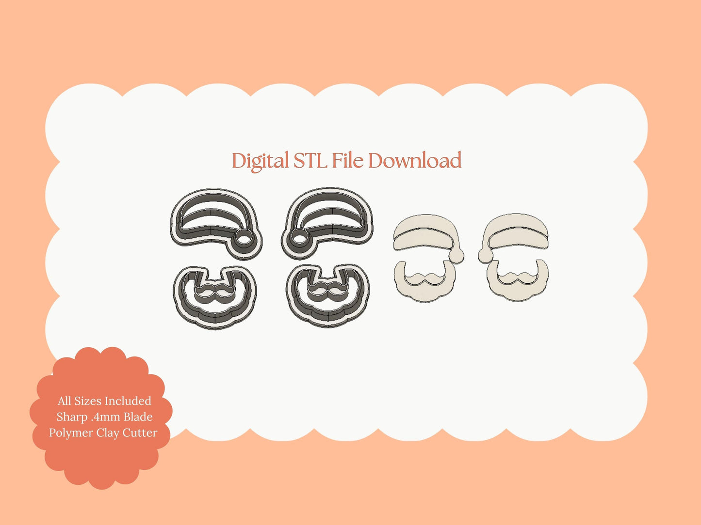 Santa No. 3 Clay Cutter | Santa Face STL File for DIY Christmas Earrings and Holiday Jewelry – Digital Download
