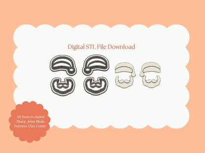 Santa No. 3 Clay Cutter | Santa Face STL File for DIY Christmas Earrings and Holiday Jewelry – Digital Download