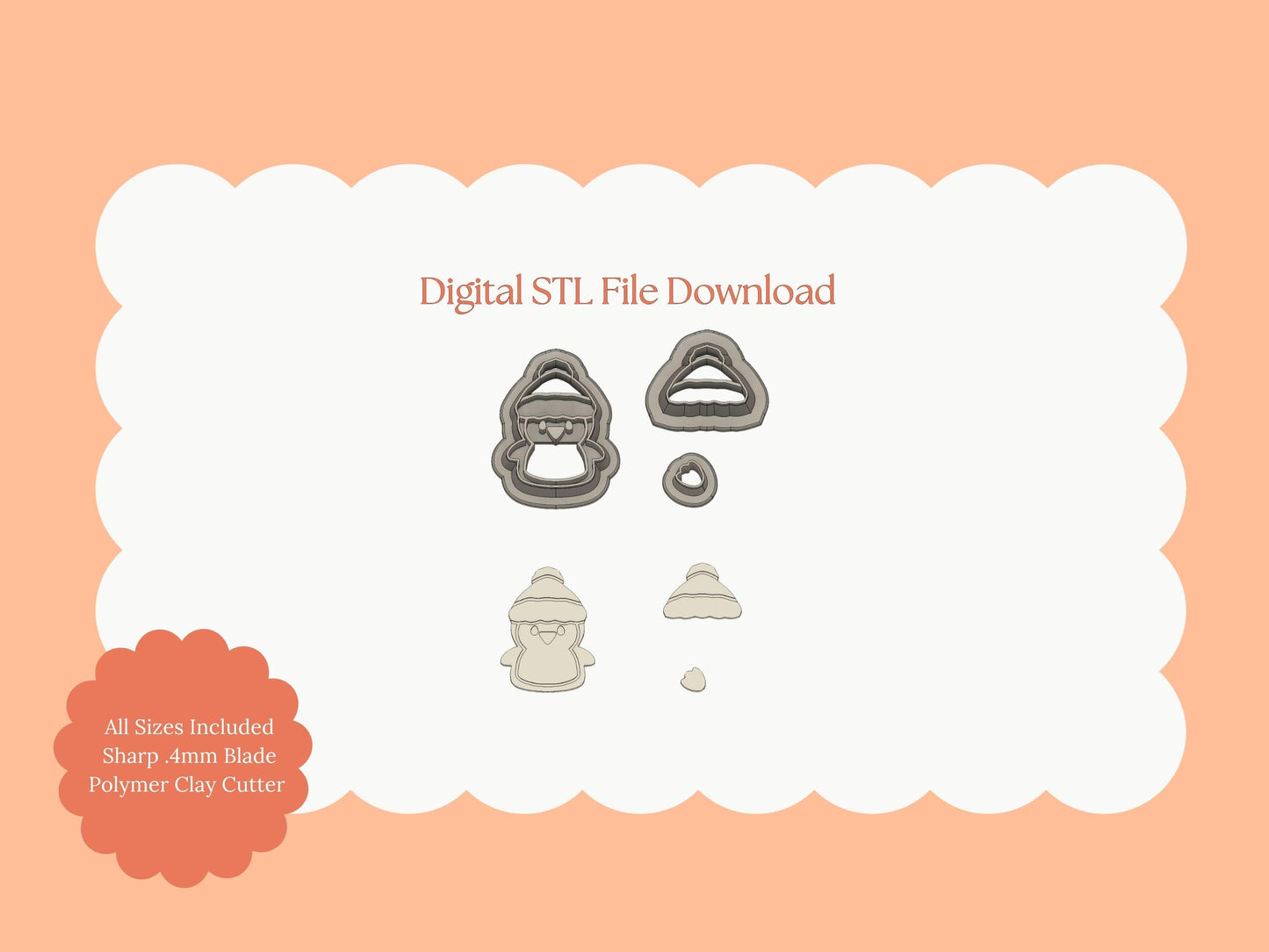 Penguin No. 3 Clay Cutter | Penguin STL File for Winter Earrings – Arctic Holiday Digital Download