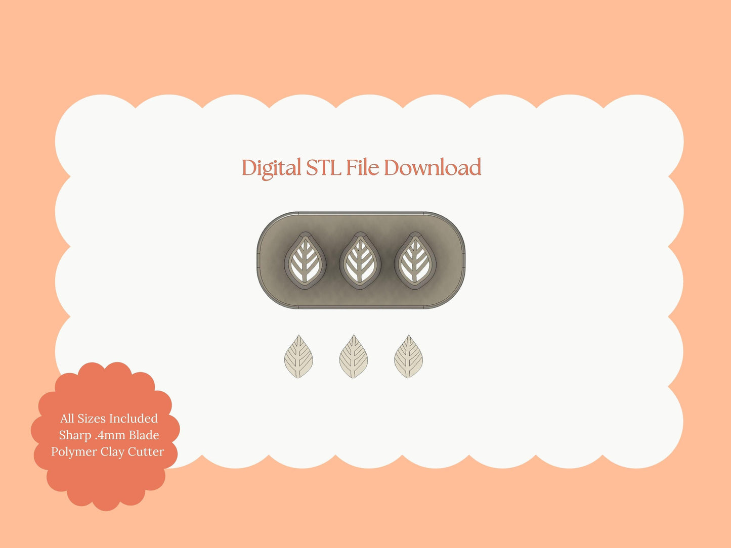 Micro Poinsettia Leaf No. 3 Clay Cutter | Poinsettia Leaf STL File – Mini Floral Holiday Digital Download