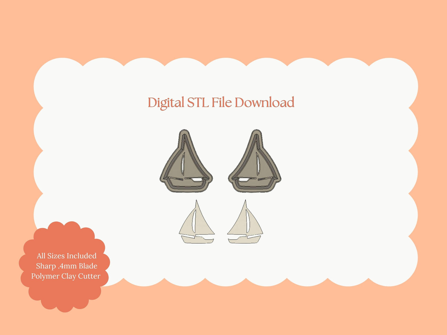 Sailboat Set Clay Cutter | Sailboat STL File – Digital Ocean Clay Cutter for Nautical Earrings and Coastal Crafts