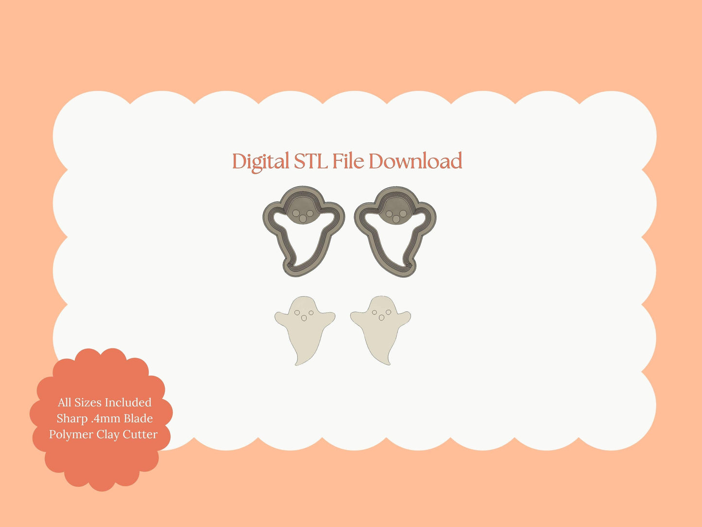Ghost No. 2 Clay Cutter | Ghost STL File for Polymer Clay Halloween Earrings and Creepy Crafts