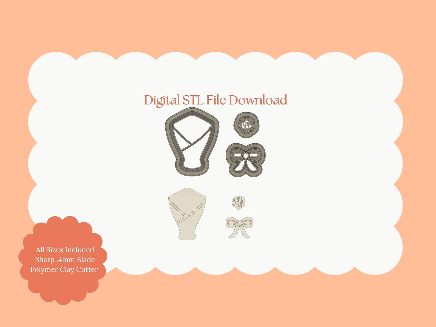 Rose Bouquet No. 1 Clay Cutter | Rose Bouquet STL File – Digital Floral Cutter for Wedding Earrings and Romantic Crafts