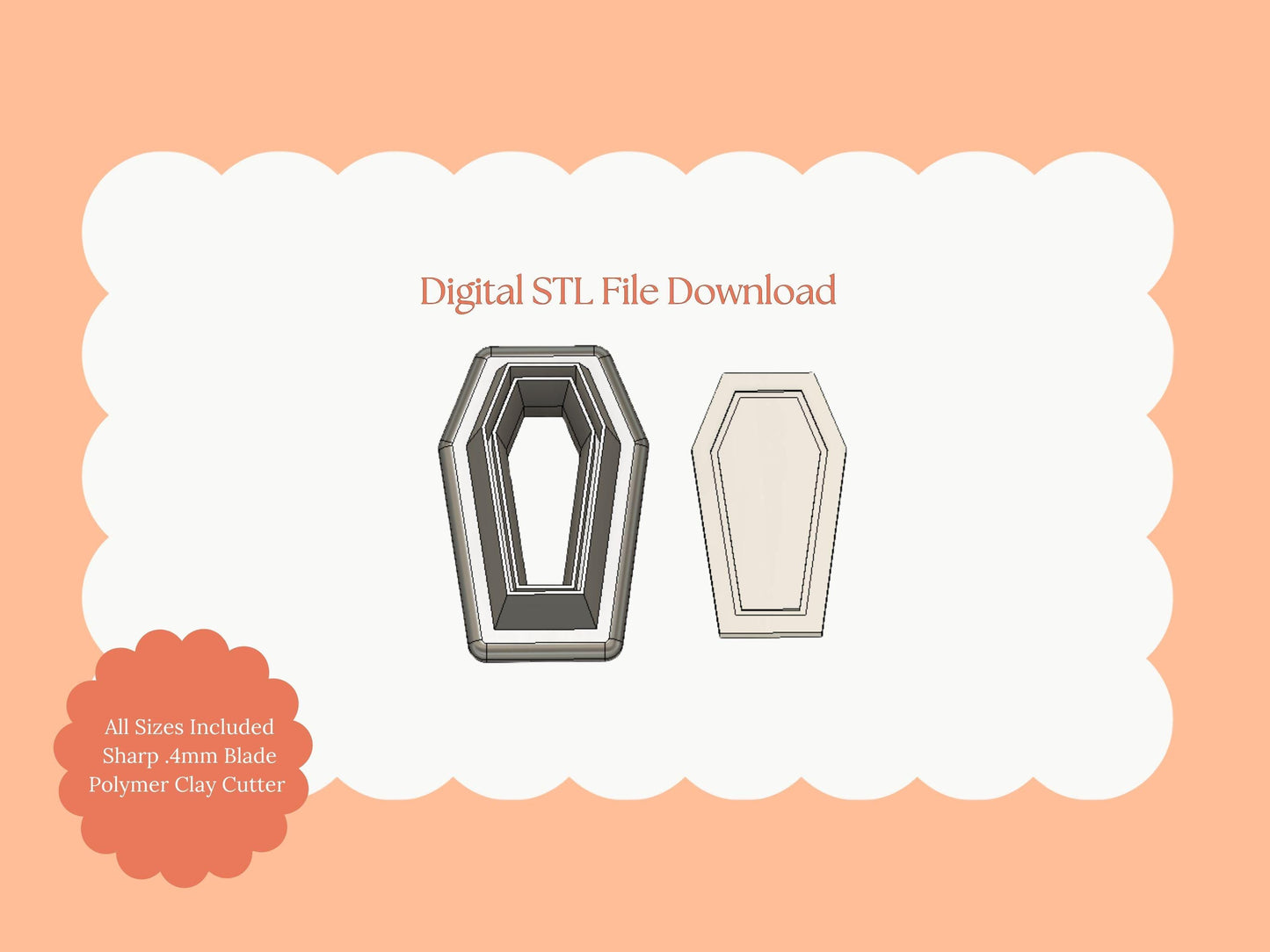 Coffin Clay Cutter | Coffin Shape STL File for Polymer Clay Halloween Earrings and Gothic Jewelry