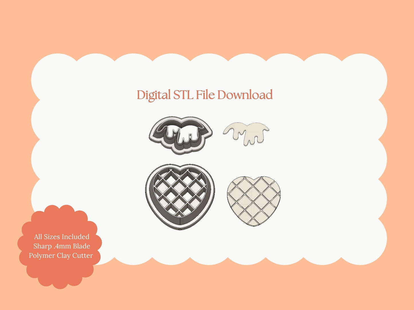 Waffle Heart Clay Cutter | Waffle Heart STL File for Polymer Clay Earrings and Breakfast-Themed Jewelry