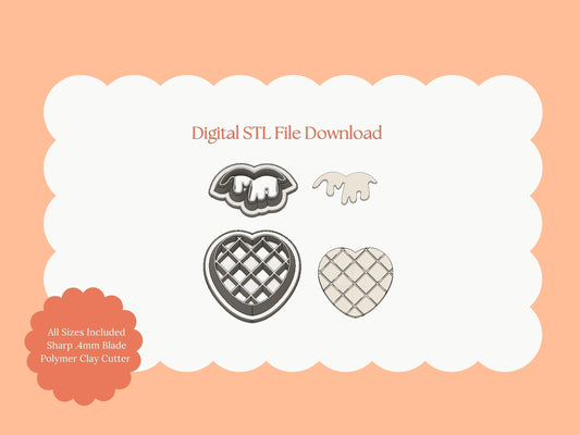Waffle Heart Clay Cutter | Waffle Heart STL File for Polymer Clay Earrings and Breakfast-Themed Jewelry