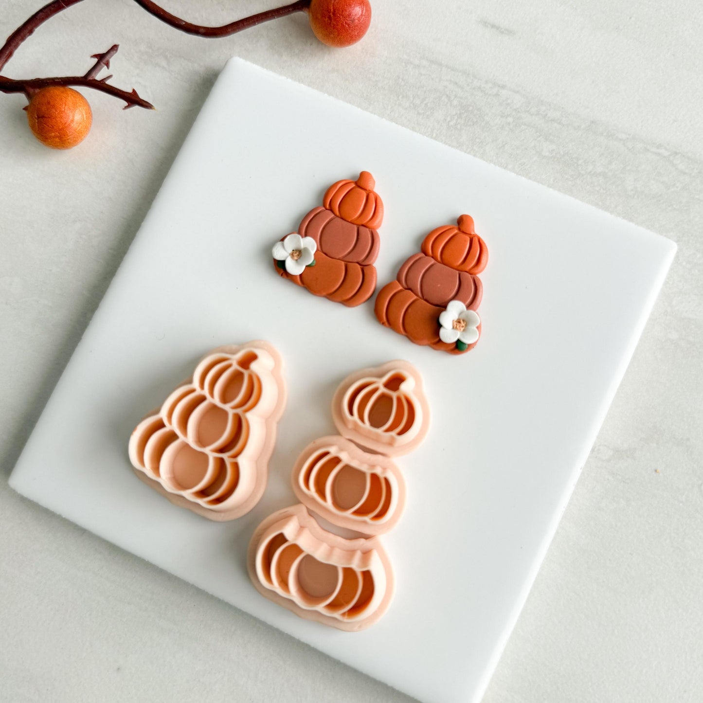 2025 3-Part Pumpkin Stack Clay Cutter Set | Cozy Fall Embossed Polymer Clay Tools for Autumn Earrings & Crafts