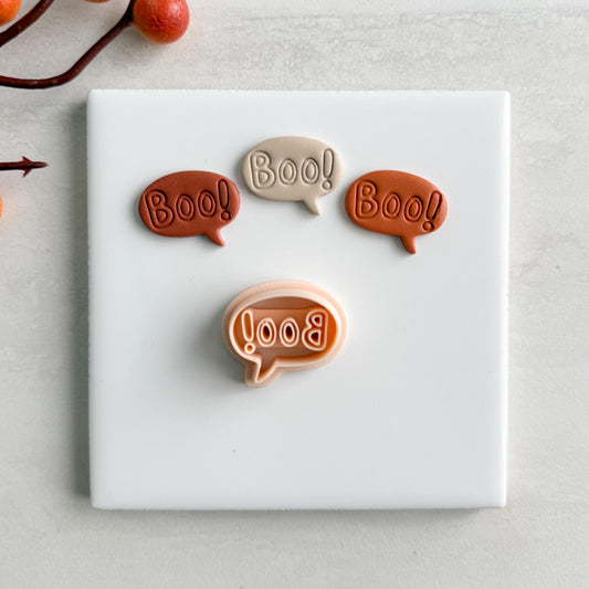 2025 Boo Conversation No. 2 | Boo Conversation Bubble Halloween Fall Embossed Polymer Clay Tools for Autumn Earrings & Crafts