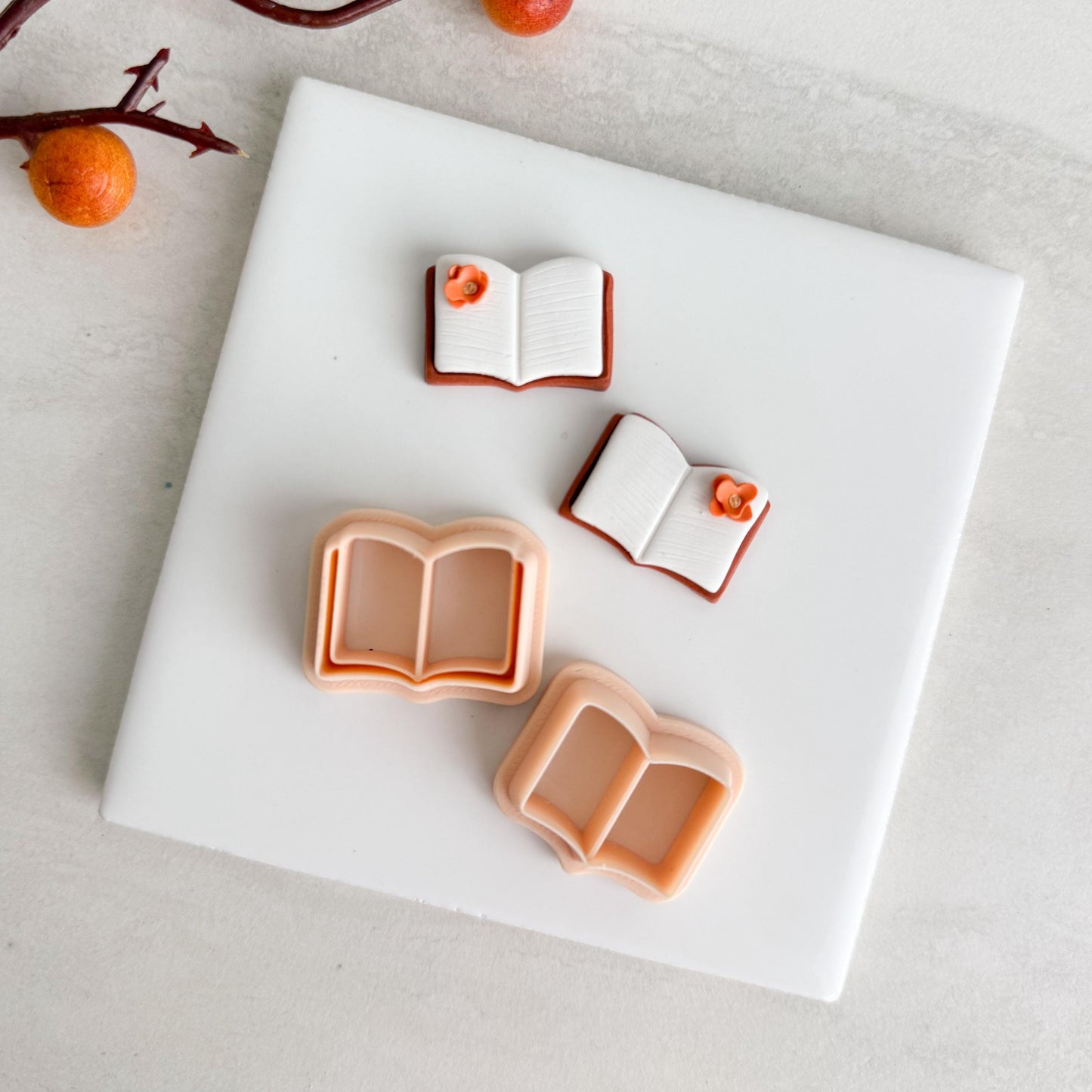 2025 Book Page Set | Builder Page Set Cozy Fall Bookstore Embossed Polymer Clay Tool for Autumn Earrings & Crafts