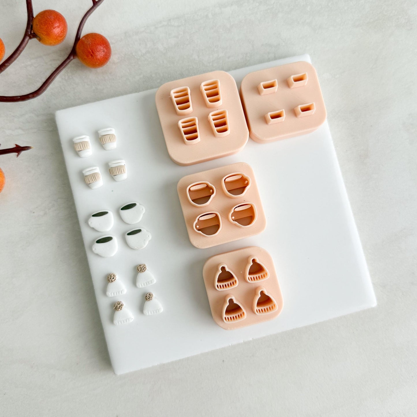 2025 Cafe Micro Cluster | Embossed Coffee Mug Cozy Fall Embossed Polymer Clay Tools for Autumn Earrings & Crafts
