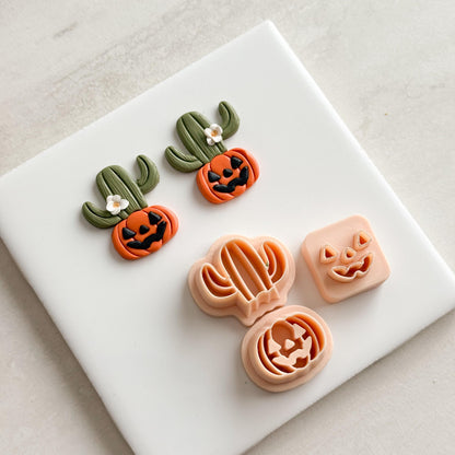 2025 Cactus Jack O Lantern No. 2 (Two Part Dangle) | Cozy Spooky Western Fall Embossed Polymer Clay Tools for Autumn Earrings & Crafts