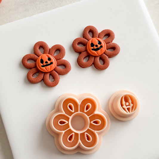 2025 Floral Pumpkin Clay Cutter | Jack-o’-Lantern Floral Cutout Polymer Clay Cutter for Fall Earrings and Halloween Crafts
