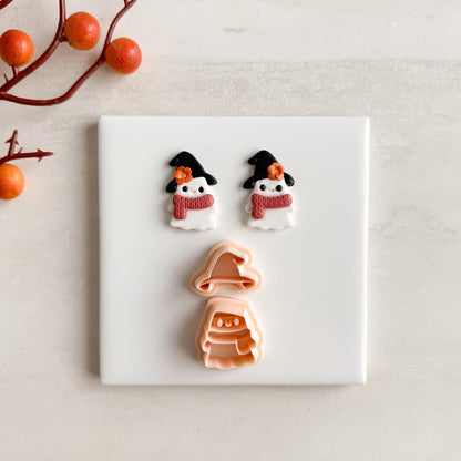 2025 Ghost Wizard | Halloween Ghost Polymer Clay Cutter with Hat for Magical Fall Earrings and Crafts