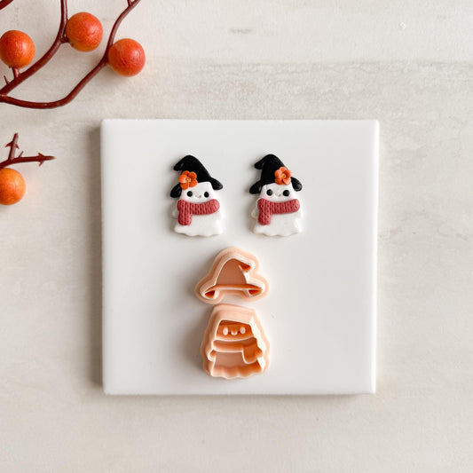 2025 Ghost Wizard | Halloween Ghost Polymer Clay Cutter with Hat for Magical Fall Earrings and Crafts