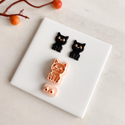 2025 Jack O Lantern Cat | Halloween Black Cat Polymer Clay Cutter Pumpkin Spooky Fall Earring Cutter