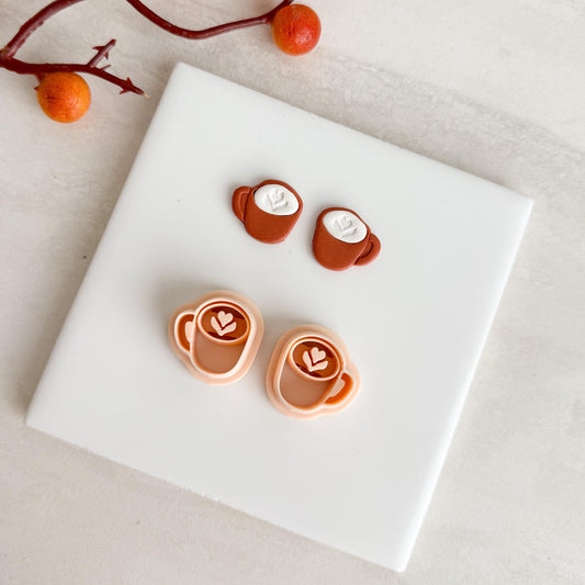 2025 Latte Art Coffee Mug Clay Cutter | Cozy Coffee Cup Polymer Clay Cutter for Fall Earrings and Autumn Café Crafts