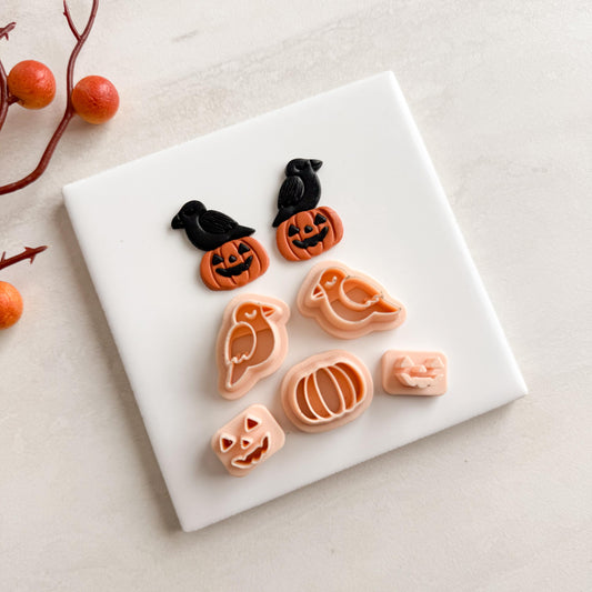 2025 Raven Pumpkin Dangle Clay Cutter | Gothic Fall Polymer Clay Cutter for Halloween Earrings Spooky Scary