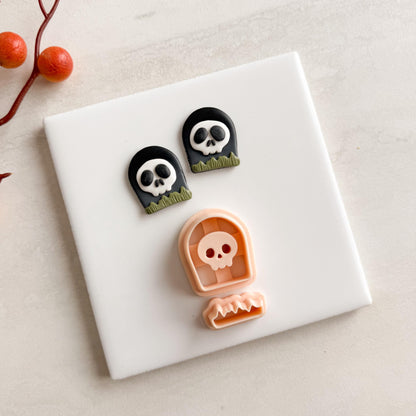 2025 Tombstone with Skull Clay Cutter | Spooky Halloween Gravestone Polymer Clay Cutter for Fall Earrings and Crafts