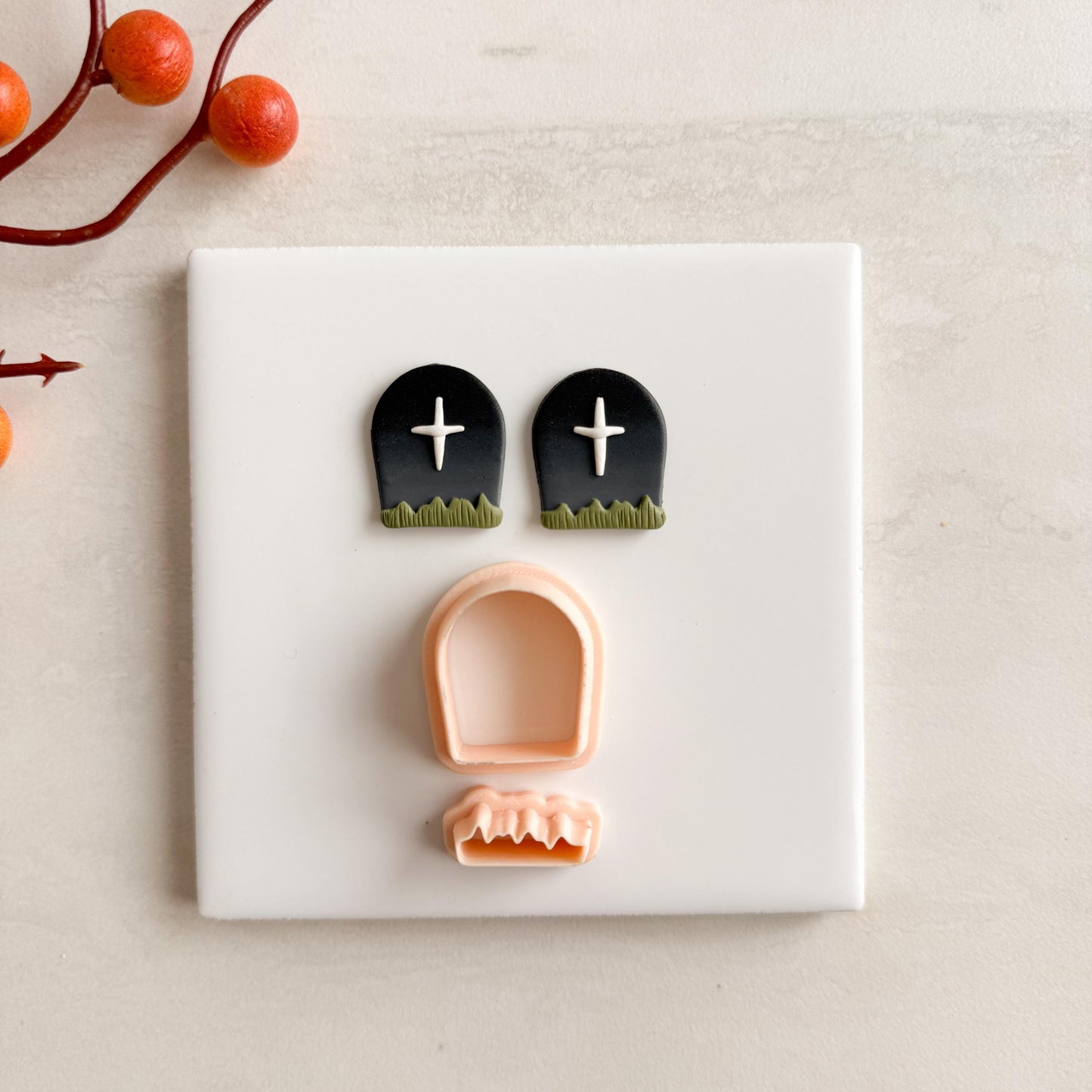 2025 Tombstone with Grass Clay Cutter | Spooky Halloween Gravestone Polymer Clay Cutter for Fall Earrings and Crafts
