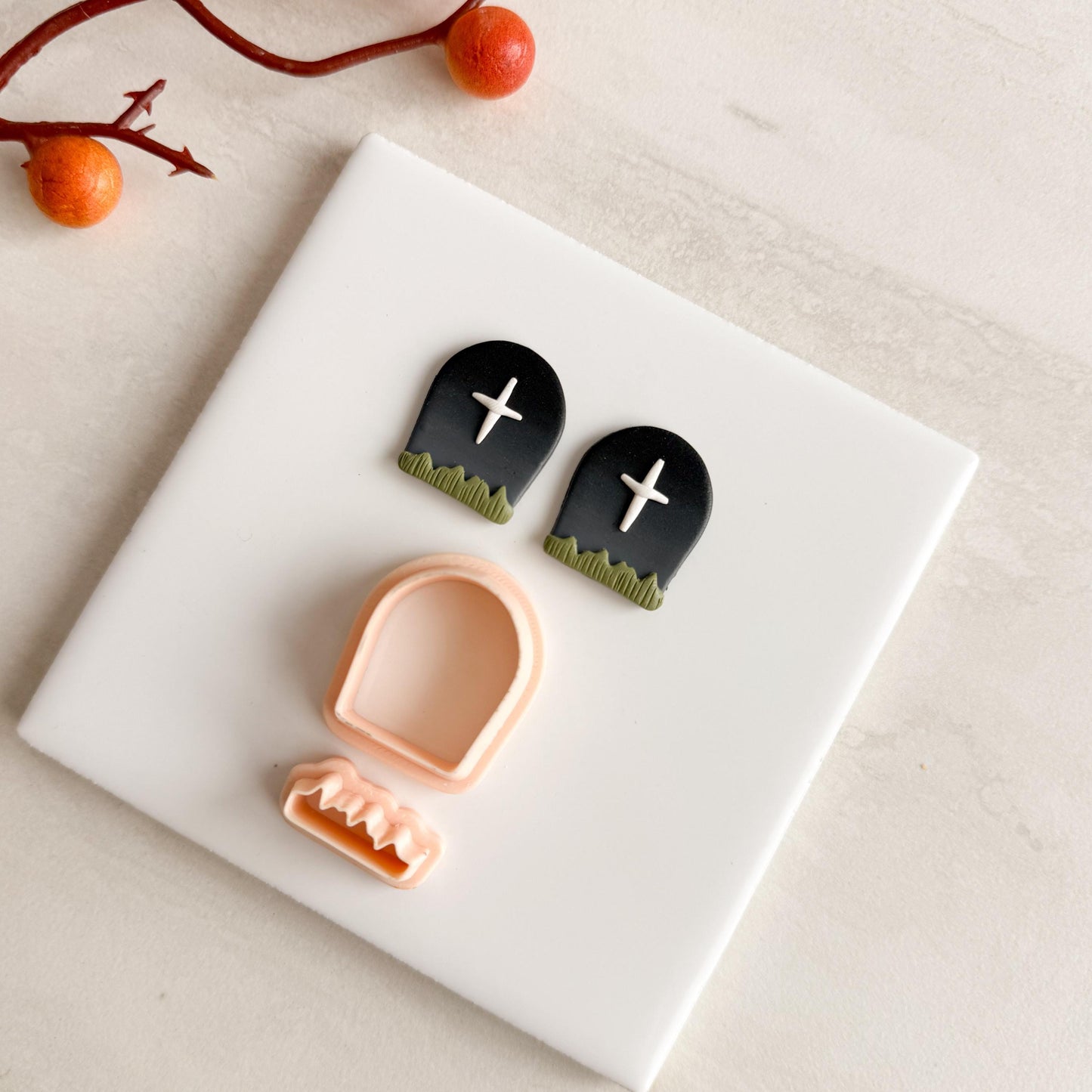 2025 Tombstone with Grass Clay Cutter | Spooky Halloween Gravestone Polymer Clay Cutter for Fall Earrings and Crafts