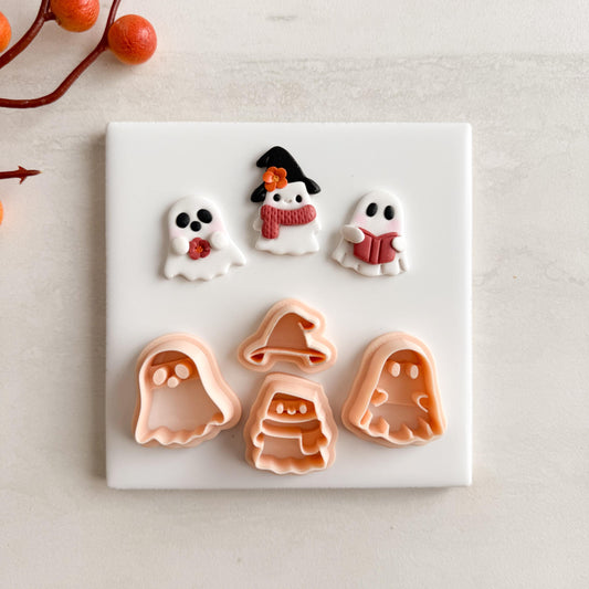 2025 Ghost Trio | Fall Polymer Clay Cutter Spooky Embossed for Halloween Earrings