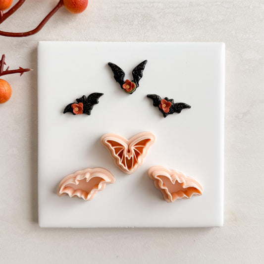 2025 Bat Trio | Bat Shape Dracula Spooky Halloween Fall Embossed Polymer Clay Tools for Autumn Earrings & Crafts