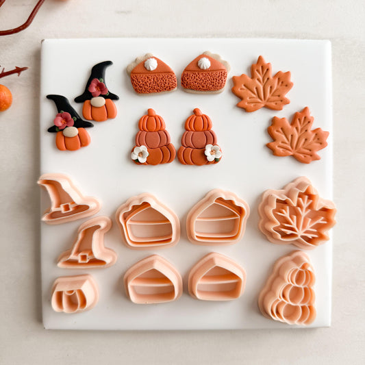 2025 Cozy Fall Dangle Set of 5 | Cozy Spooky Halloween Fall Embossed Polymer Clay Tools for Autumn Earrings & Crafts