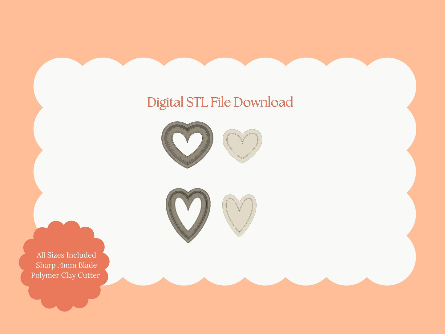 Embossed Heart Set No. 2 Clay Shape | Embossed Heart Set No. 2 STL File – Digital Valentine Cutter for Romantic Earrings & Love Clay Crafts