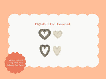 Embossed Heart Set No. 2 Clay Shape | Embossed Heart Set No. 2 STL File – Digital Valentine Cutter for Romantic Earrings & Love Clay Crafts