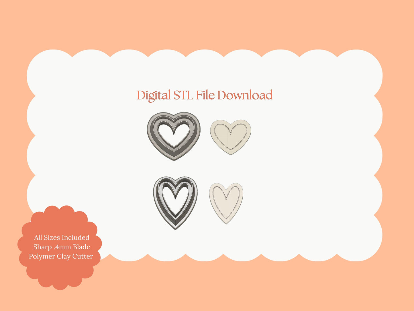 Embossed Heart Set No. 2 Clay Shape | Embossed Heart Set No. 2 STL File – Digital Valentine Cutter for Romantic Earrings & Love Clay Crafts