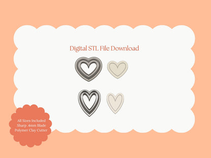 Embossed Heart Set No. 2 Clay Shape | Embossed Heart Set No. 2 STL File – Digital Valentine Cutter for Romantic Earrings & Love Clay Crafts