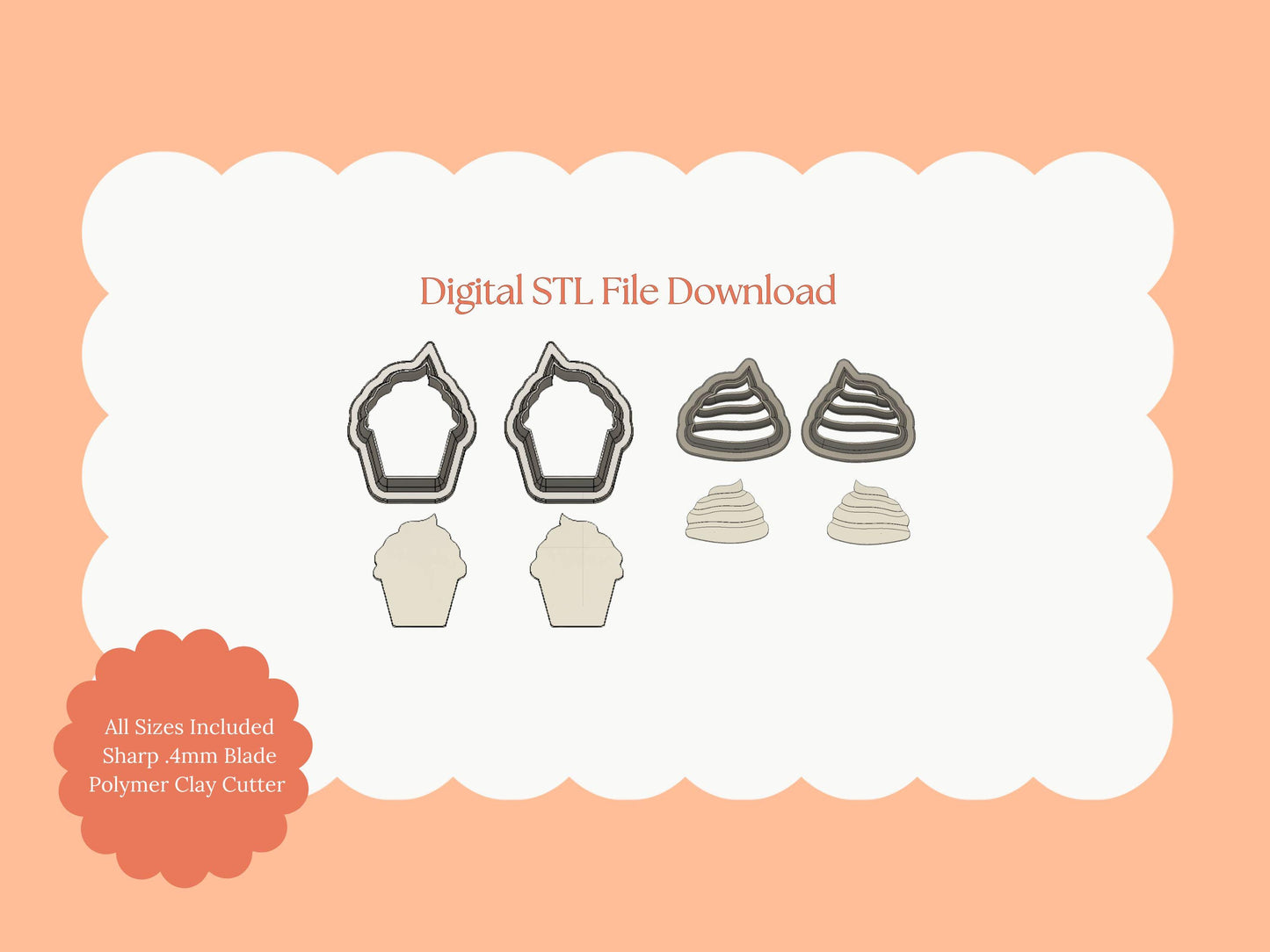 Mirrored Cupcake Clay Cutter | Cupcake STL File – Sweet Dessert Earrings Digital Cutter Download