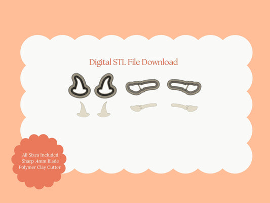 Witch Broom and Hat Set Clay Cutter | Witch Set STL File – Digital Halloween Cutter for Spooky Earrings & Haunted Crafts