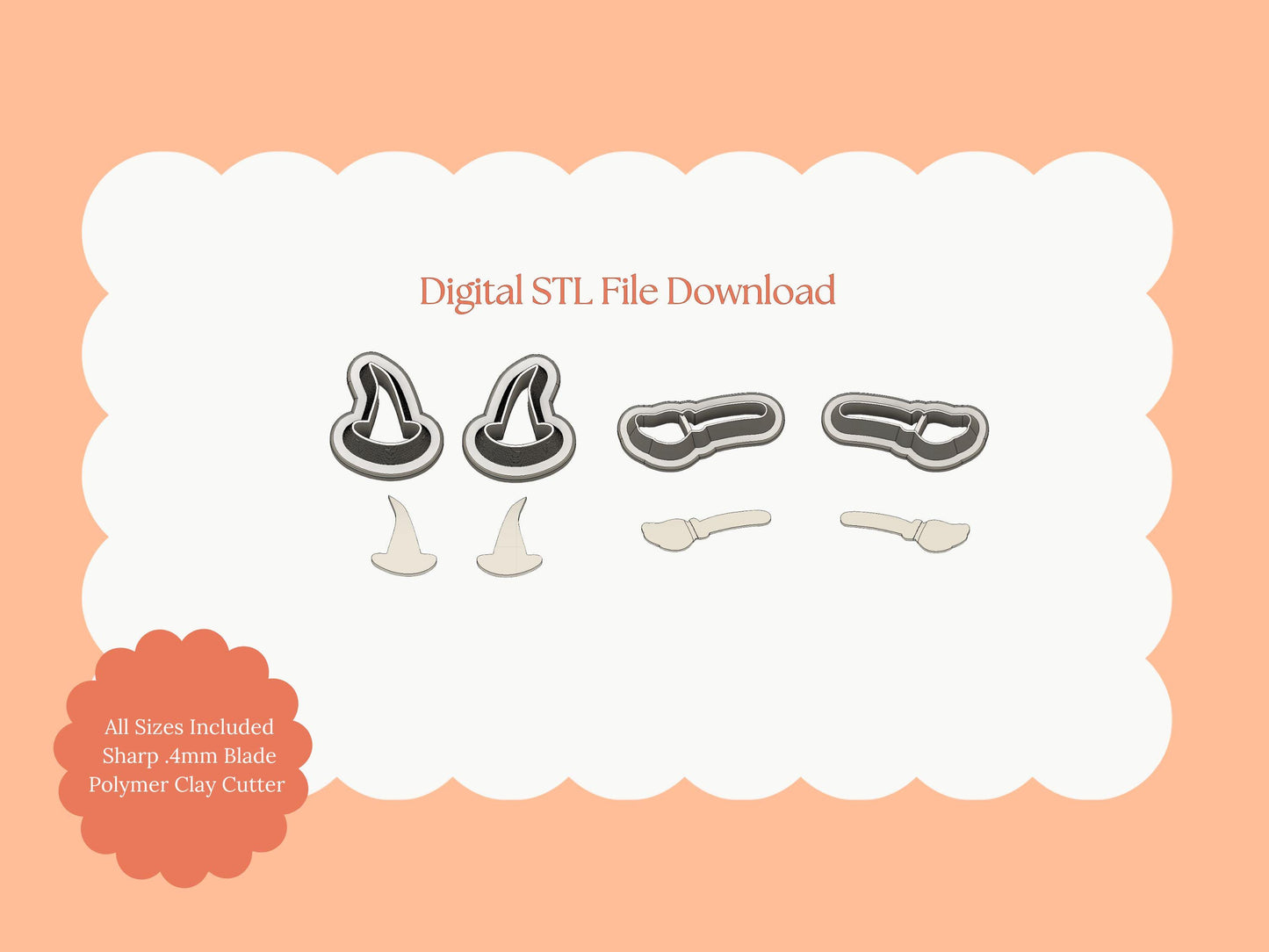 Witch Broom and Hat Set Clay Cutter | Witch Set STL File – Digital Halloween Cutter for Spooky Earrings & Haunted Crafts
