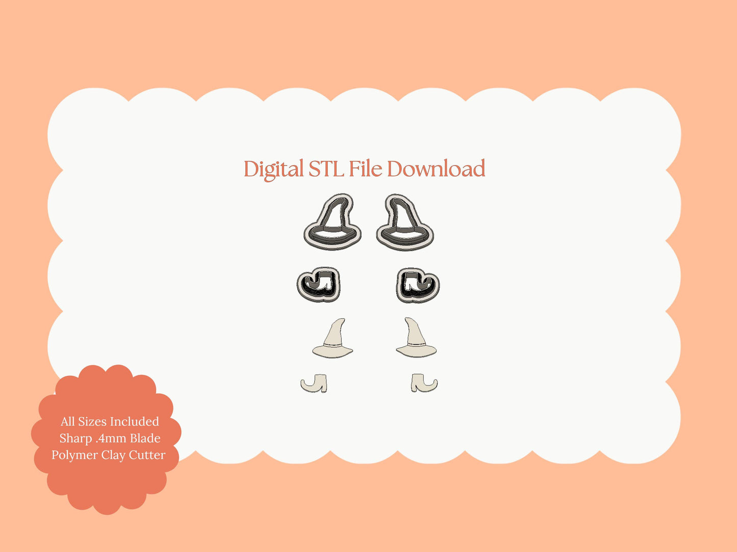 Witch Hat and Boots Clay Cutter | Halloween Polymer Clay Cutter Digital Download Set for Earrings, Costume Decor and Spooky Crafts