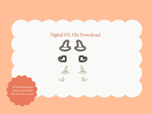 Witch Hat and Boots Clay Cutter | Halloween Polymer Clay Cutter Digital Download Set for Earrings, Costume Decor and Spooky Crafts