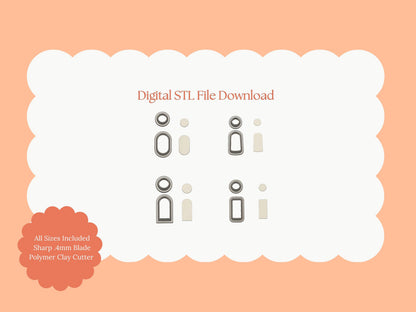 Rounded Dangle Set of 4 | Rounded Oval Rectangle Dangle STL File – Digital Minimalist Cutter Set for Chic Earrings & Modern Clay Crafts