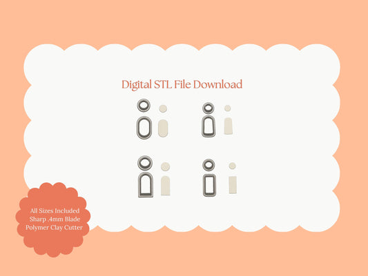 Rounded Dangle Set of 4 | Rounded Oval Rectangle Dangle STL File – Digital Minimalist Cutter Set for Chic Earrings & Modern Clay Crafts