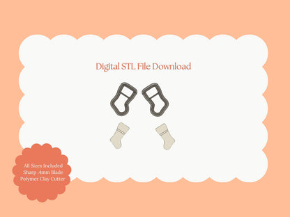 Christmas Stocking Set Clay Cutter | Christmas Stocking STL File Set for Polymer Clay Earrings and Holiday Jewelry