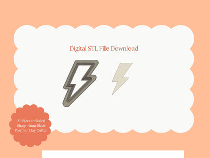 Lightning Bolt Clay Cutter | Lightning Bolt STL File for Polymer Clay Earrings and Trendy Thunderbolt Jewelry Crafts