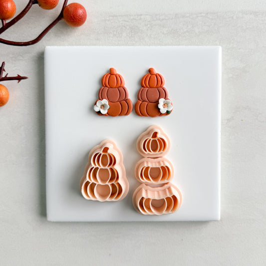 2025 3-Part Pumpkin Stack Clay Cutter Set | Cozy Fall Embossed Polymer Clay Tools for Autumn Earrings & Crafts